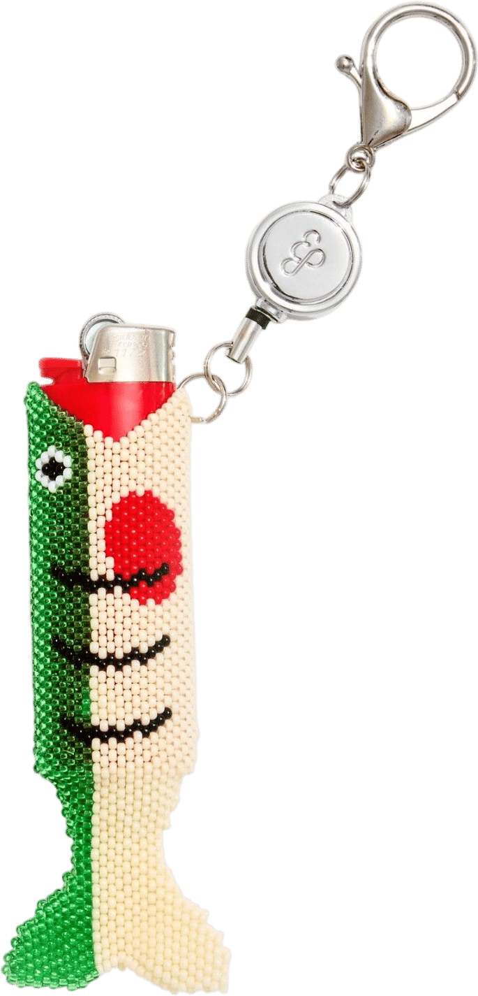 Edie Parker Retractable Lighter Keychain in Green Beaded Fish
