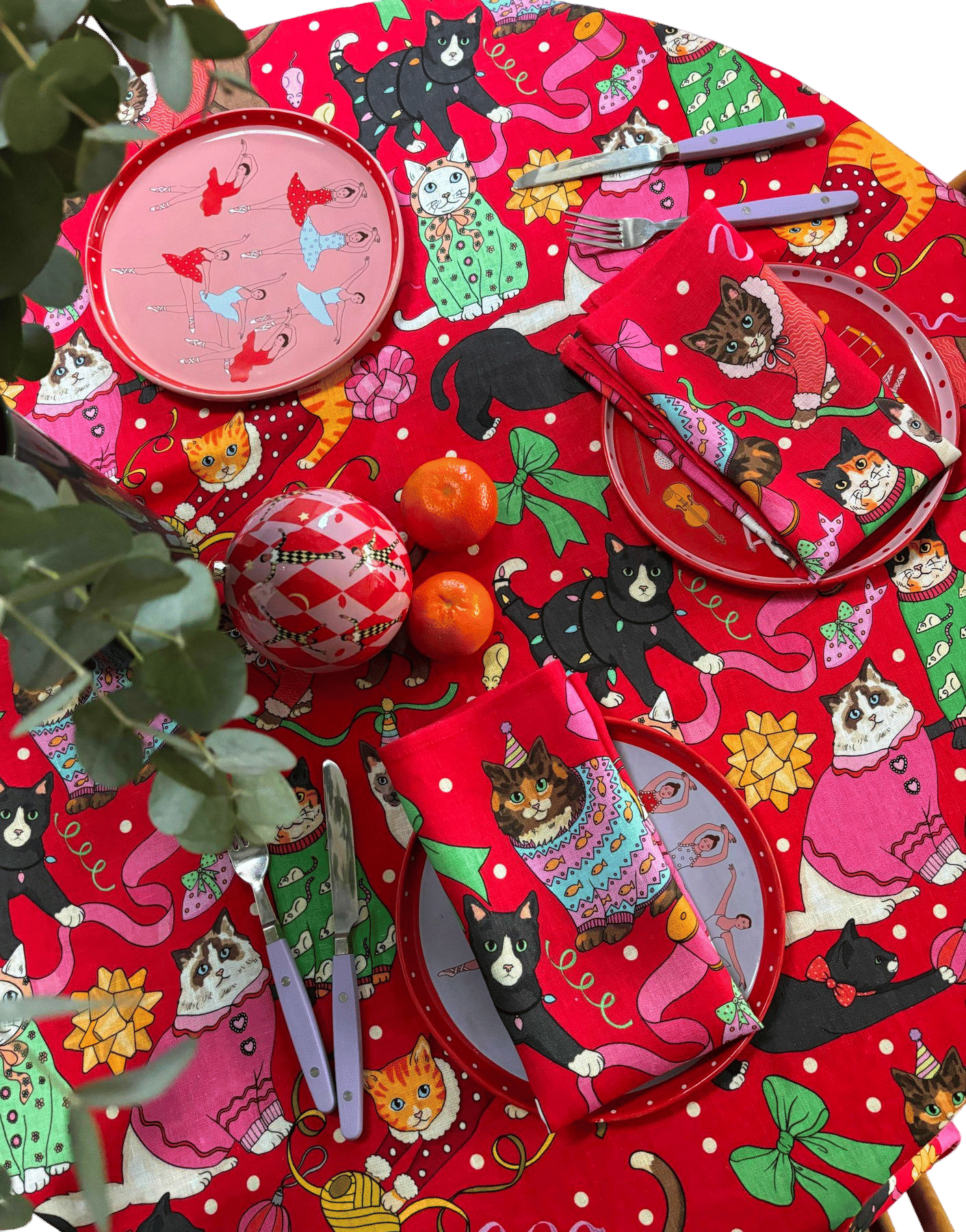 Cats' Christmas Morning Tablecloth