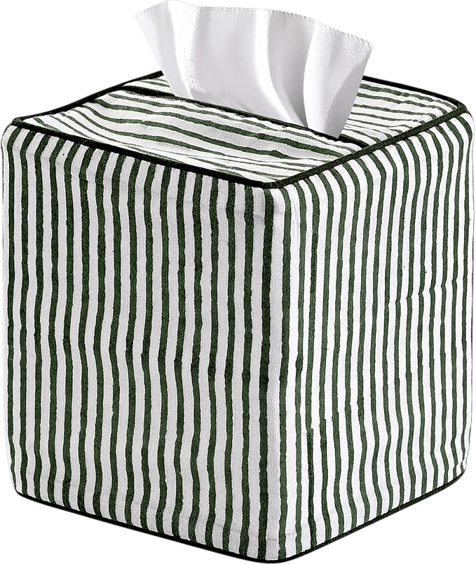 Green Stripe Block Print Tissue Box Cover