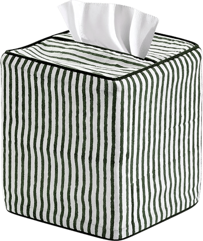 Green Stripe Block Print Tissue Box Cover