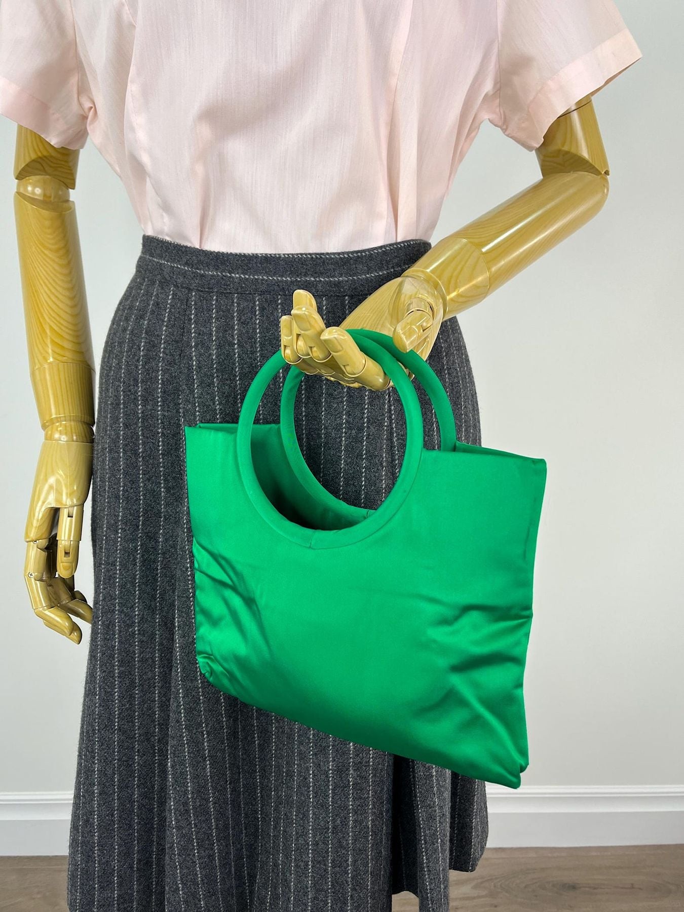 Vintage 1950s Emerald Green Satin Handbag