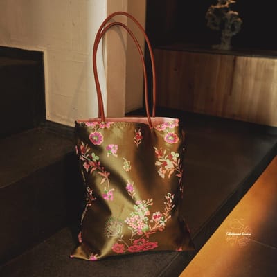 Peach Blossom Floral Satin Tote Bag