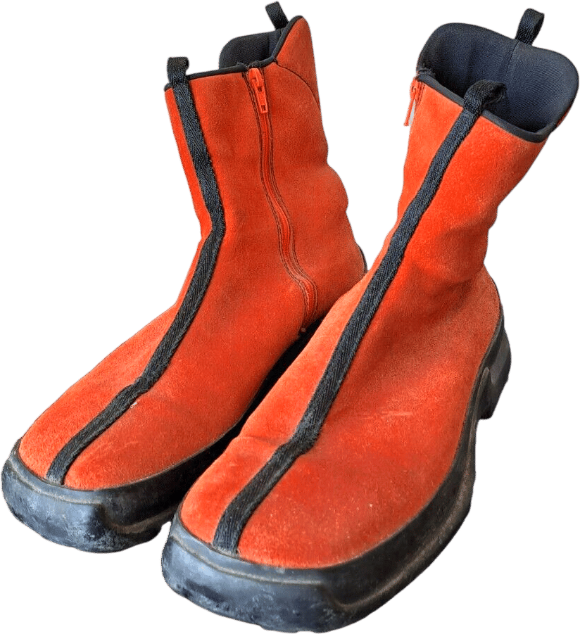 Prada Sport Boots Womens Size 6.5 Orange Mid Calf Zip Up Pull On Suede 1084