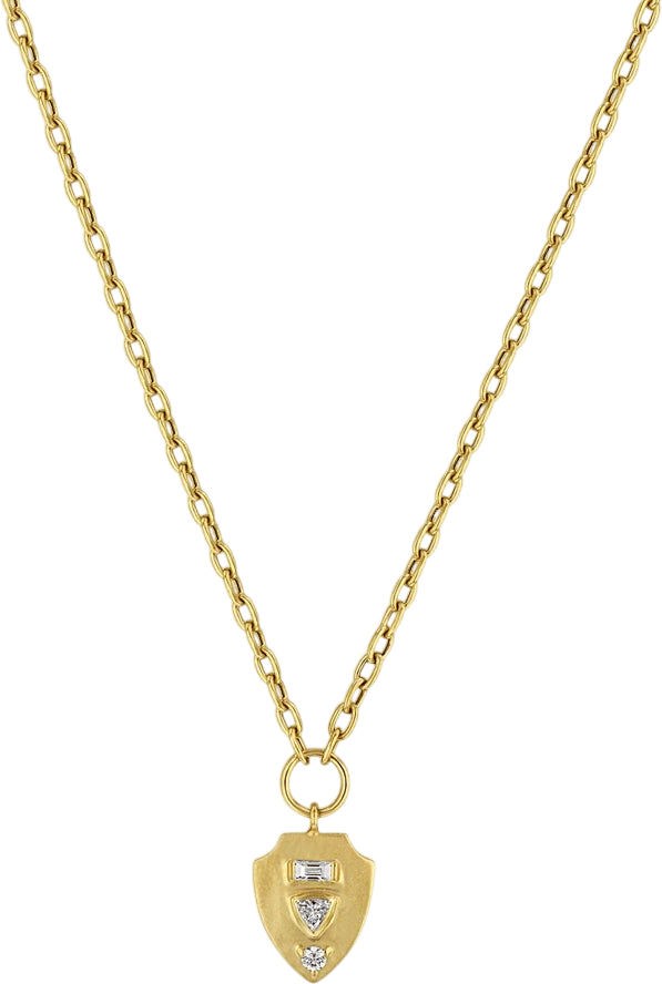 Zoë Chicco 14k Mixed Cut Diamond Brushed Gold Shield Pendant Necklace