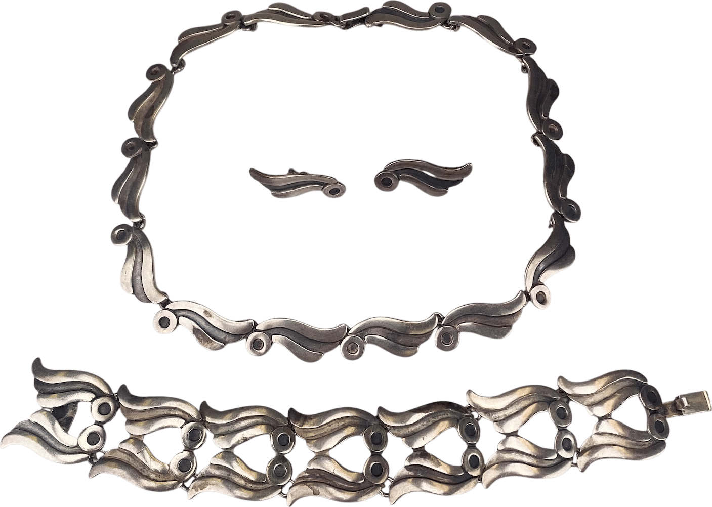 Pedro Castillo Sterling Silver Taxco Mexico Necklace Bracelet Earring matching Set