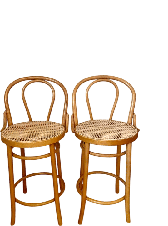 Pair of Vintage Thonet Style Cane Seat Barstools