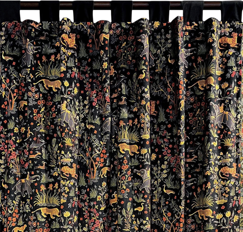 Raj Onyx Printed Velvet Panel Curtain
