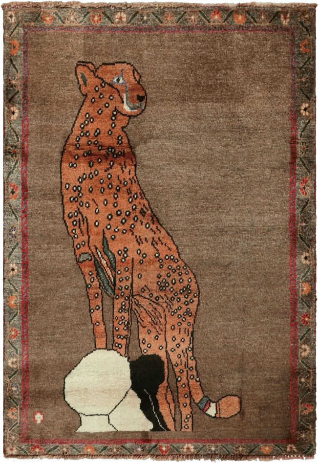 Vintage Gabbeh Persian Rug (Brown, Cheetah Pictorial)