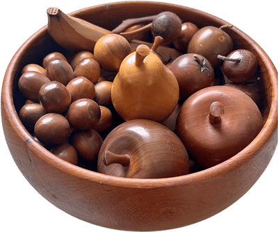 Vintage Teak Fruit Bowl and Wooden Fruit Set