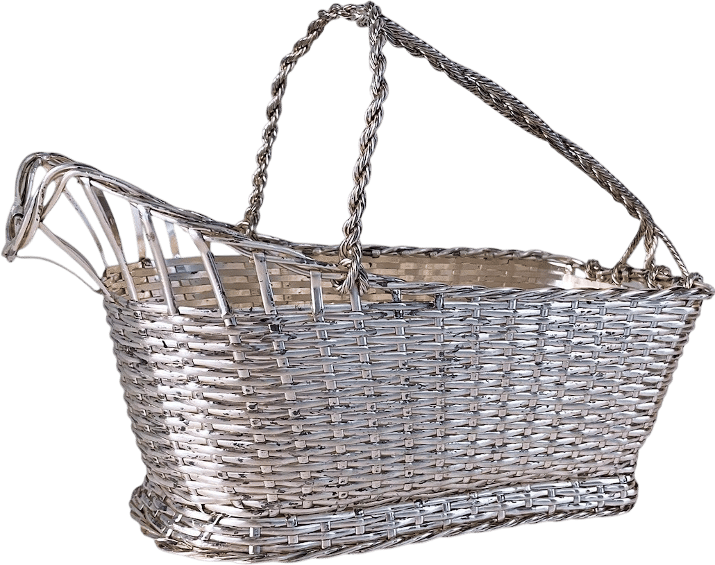 1970's Christofle Woken Silver Plate Wine Serving Basket