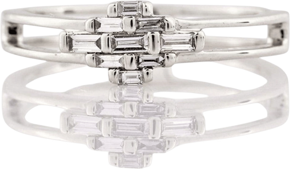 14K White Gold Mosaic Baguette Cut Split-Shank Ring