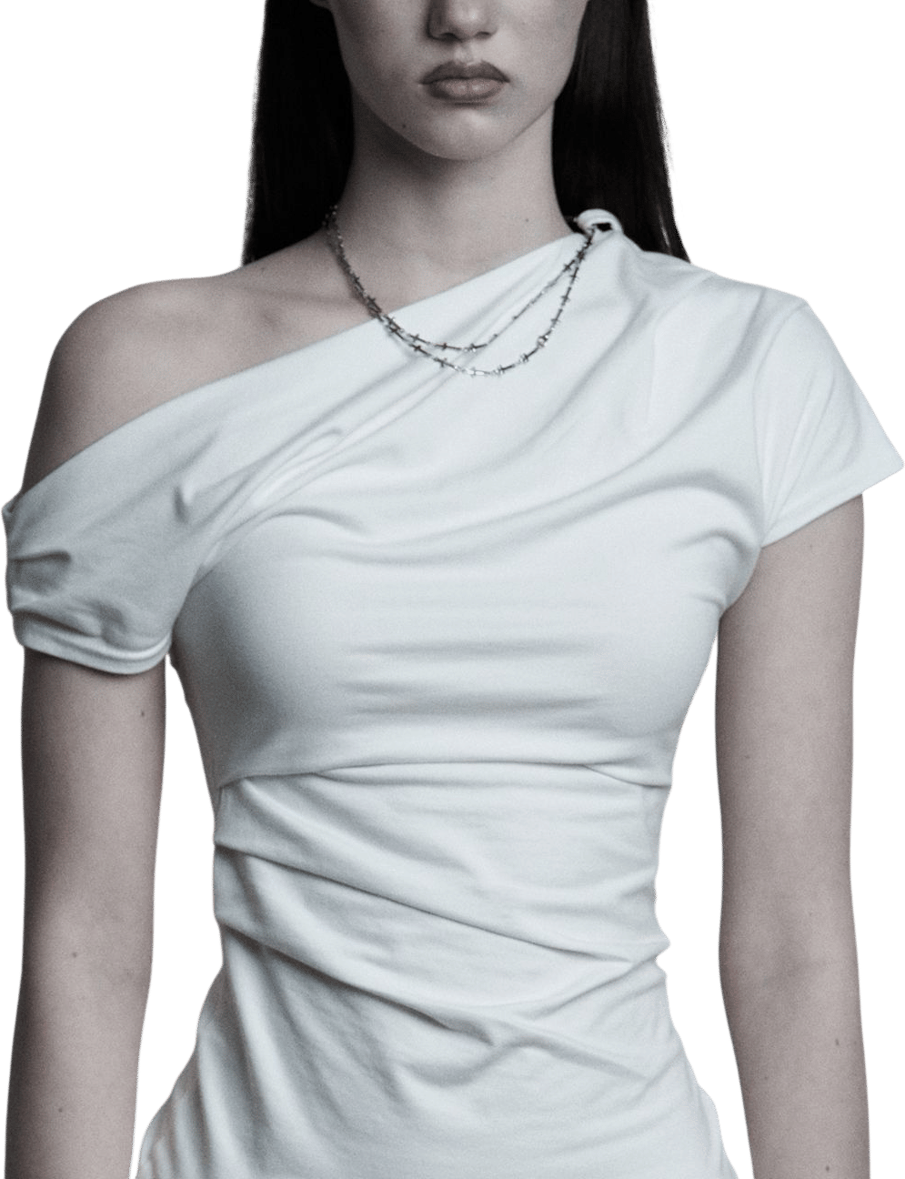 White Chain Rose One-Shoulder T-Shirt