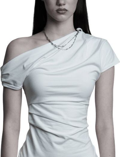 White Chain Rose One-Shoulder T-Shirt