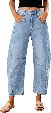 Elastic Waist Barrel Jeans