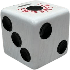 Vintage Las Vegas Ceramic Dice Coin Bank White Black Red Made in Korea 3 Inch