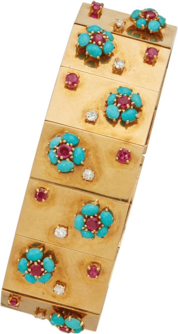 Gold, Turquoise, Ruby and Diamond Bracelet (Circa 1950)