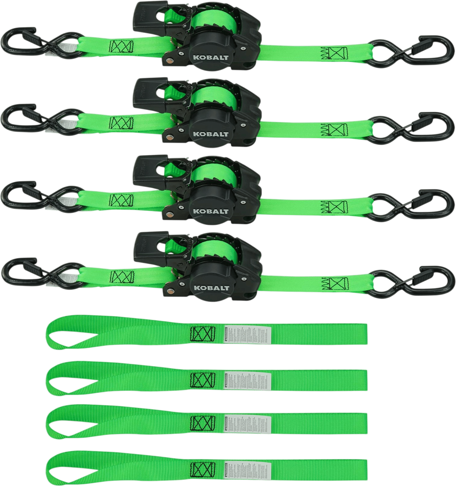 Self-retracting ratchet straps