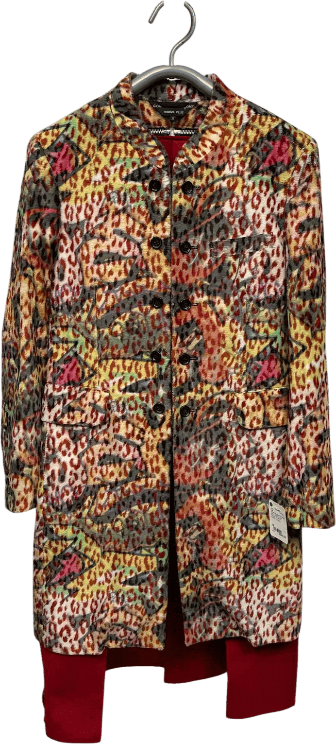 Comme Des Garcons Homme Plus Colorful Deconstructed Leopard Wool Coat