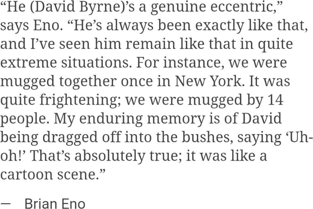 This Anecdote About David Byrne Being Mugged By 14 People