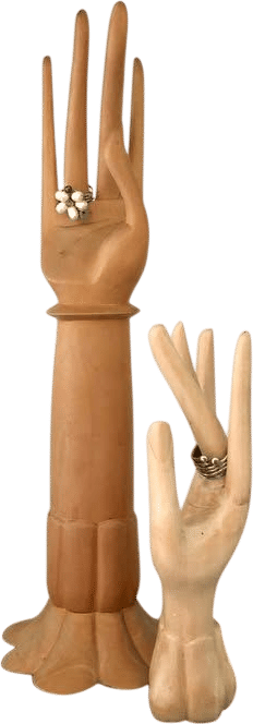 Two Vintage Hand-Carved Wood Hands