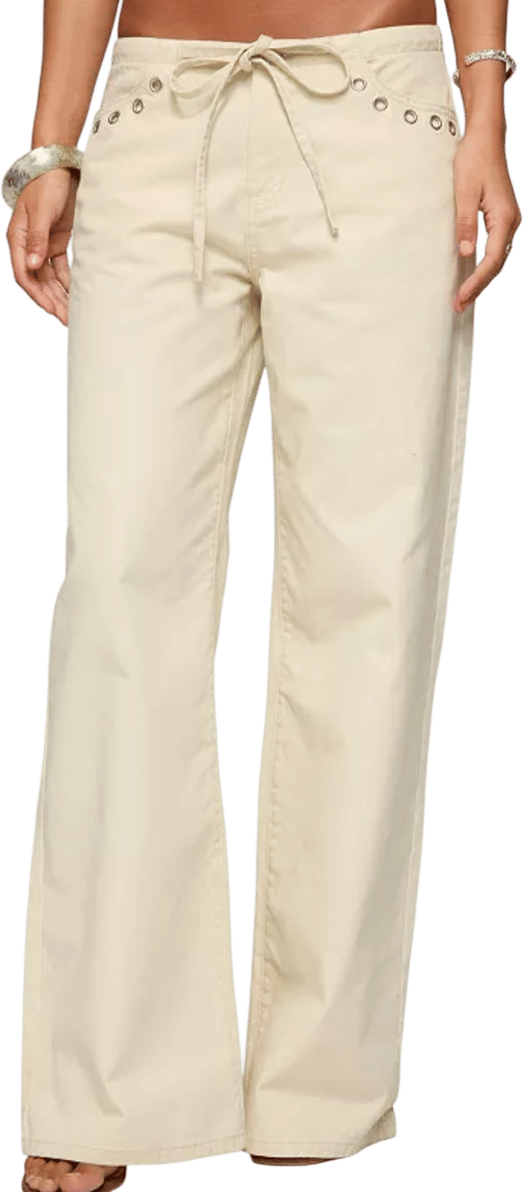 Grommet Tie Waist Low Rise Colored Wash Jeans