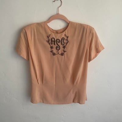 Vintage 1940s Beaded Monogram Blouse