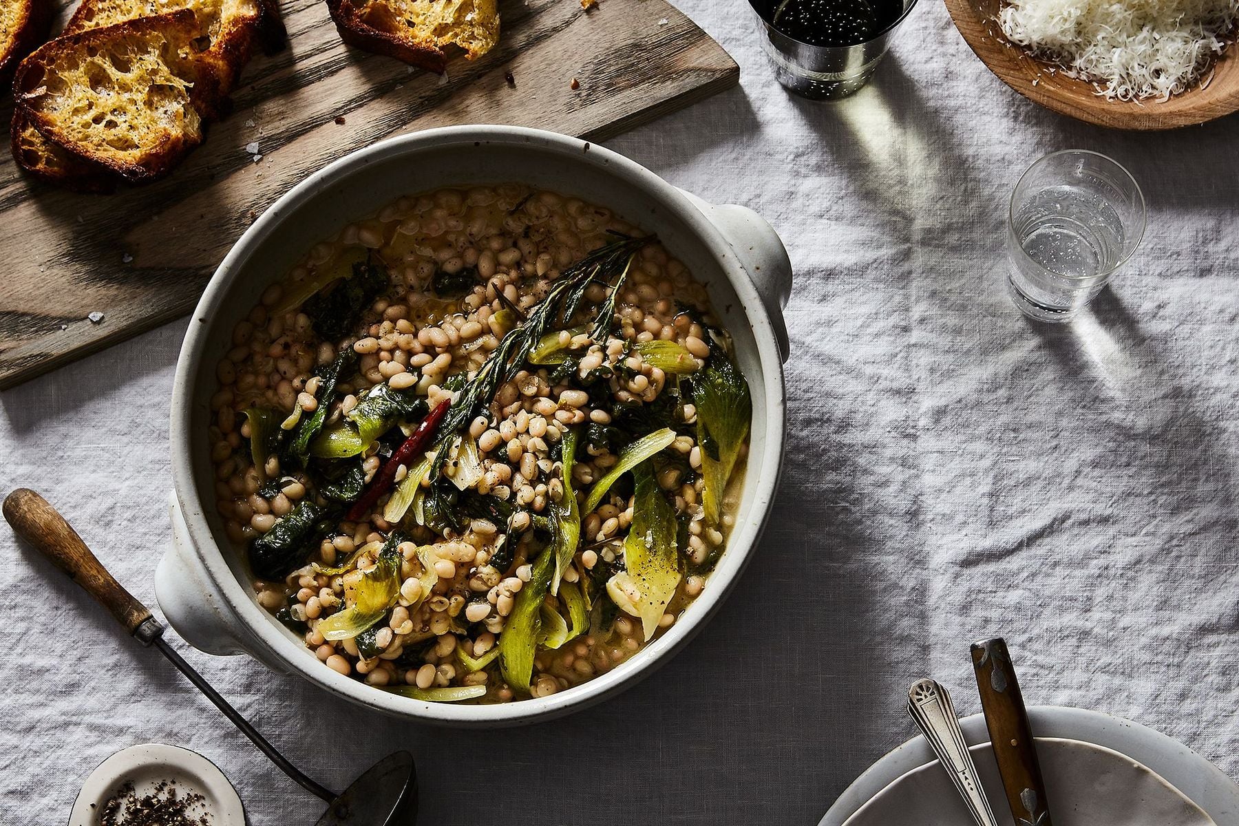 Stewy White Beans with Escarole, Garlic, and Sizzled Rosemary
