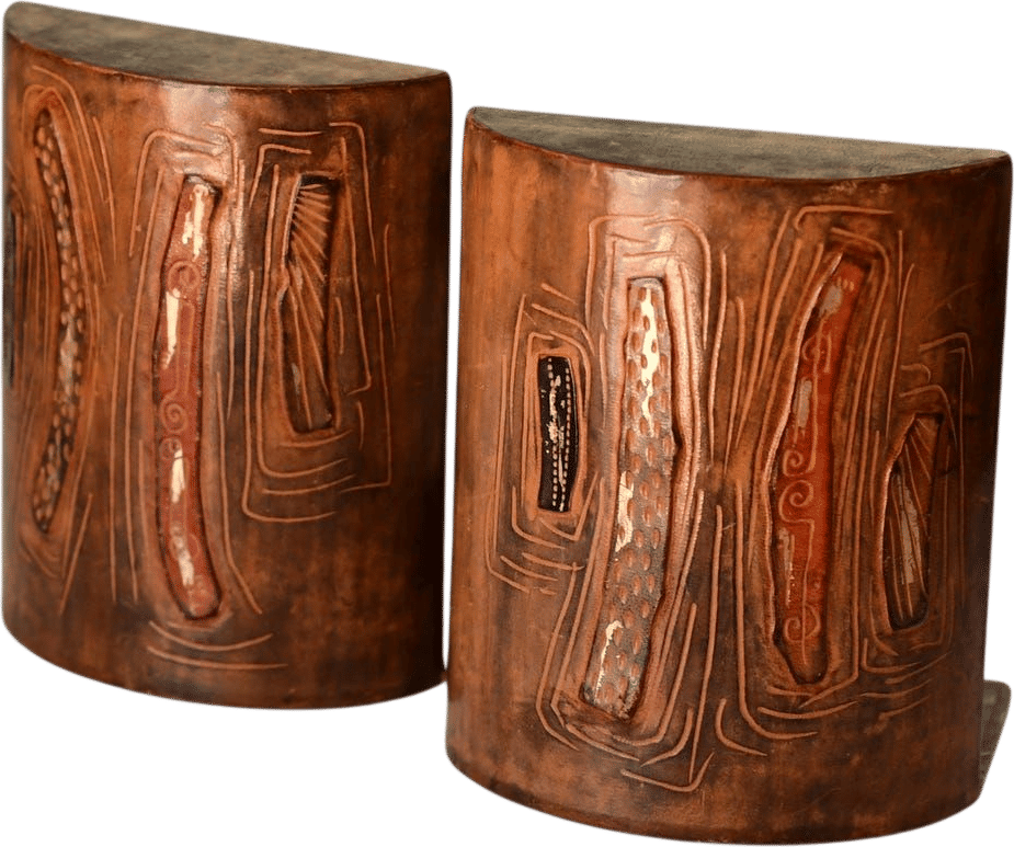 Italian Hand Painted Leather Bookends