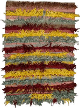 4x6 Vintage Turkish Rug Red Yellow Tulu Rug