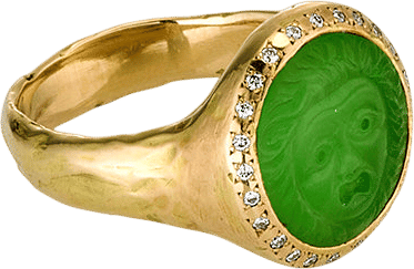 Gorgoneion Tempo Ring in Chrysoprase and Diamond