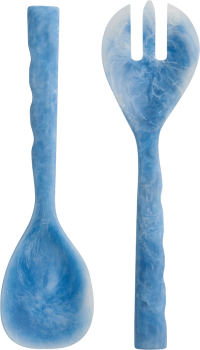 Blue and White Resin Scallop Salad Servers