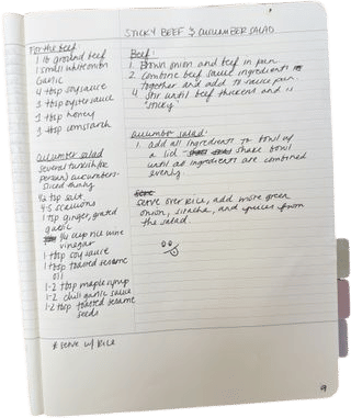 Handwriting your favorite recipes
