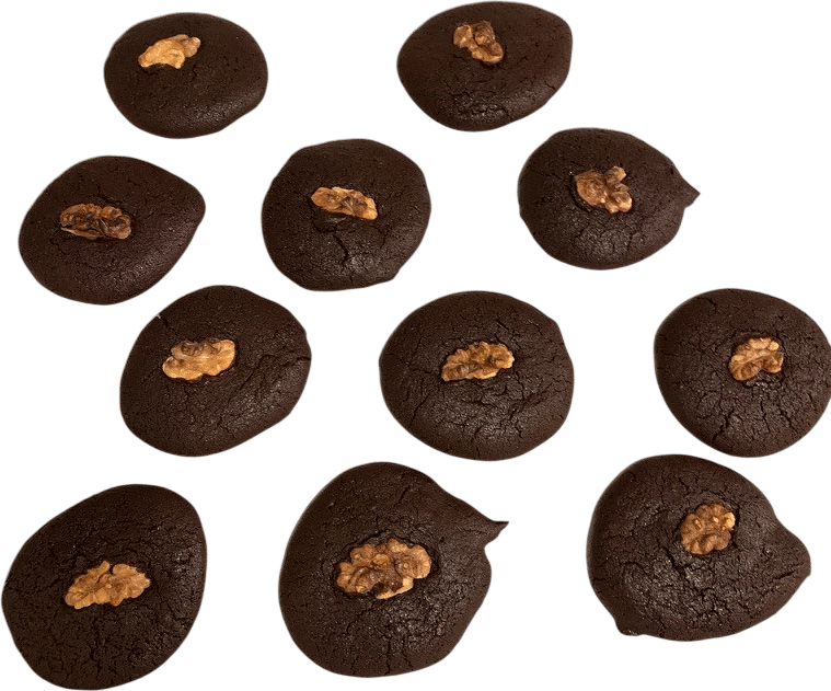 Chewy double chocolate walnut cookies