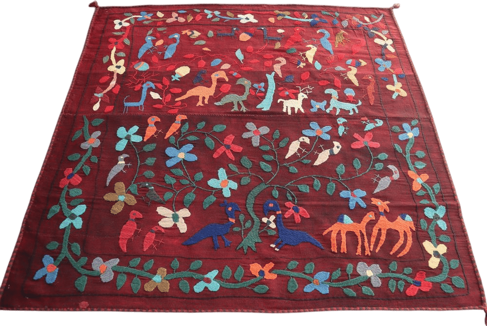 5'2x5'5 Red Suzani Flatweave Rug, Afghan Vintage Uzbek Suzani Kilim Rug, Pictorial Tribal Handmade Boho Square Rug, Wall Hanging Decor Rug - Etsy