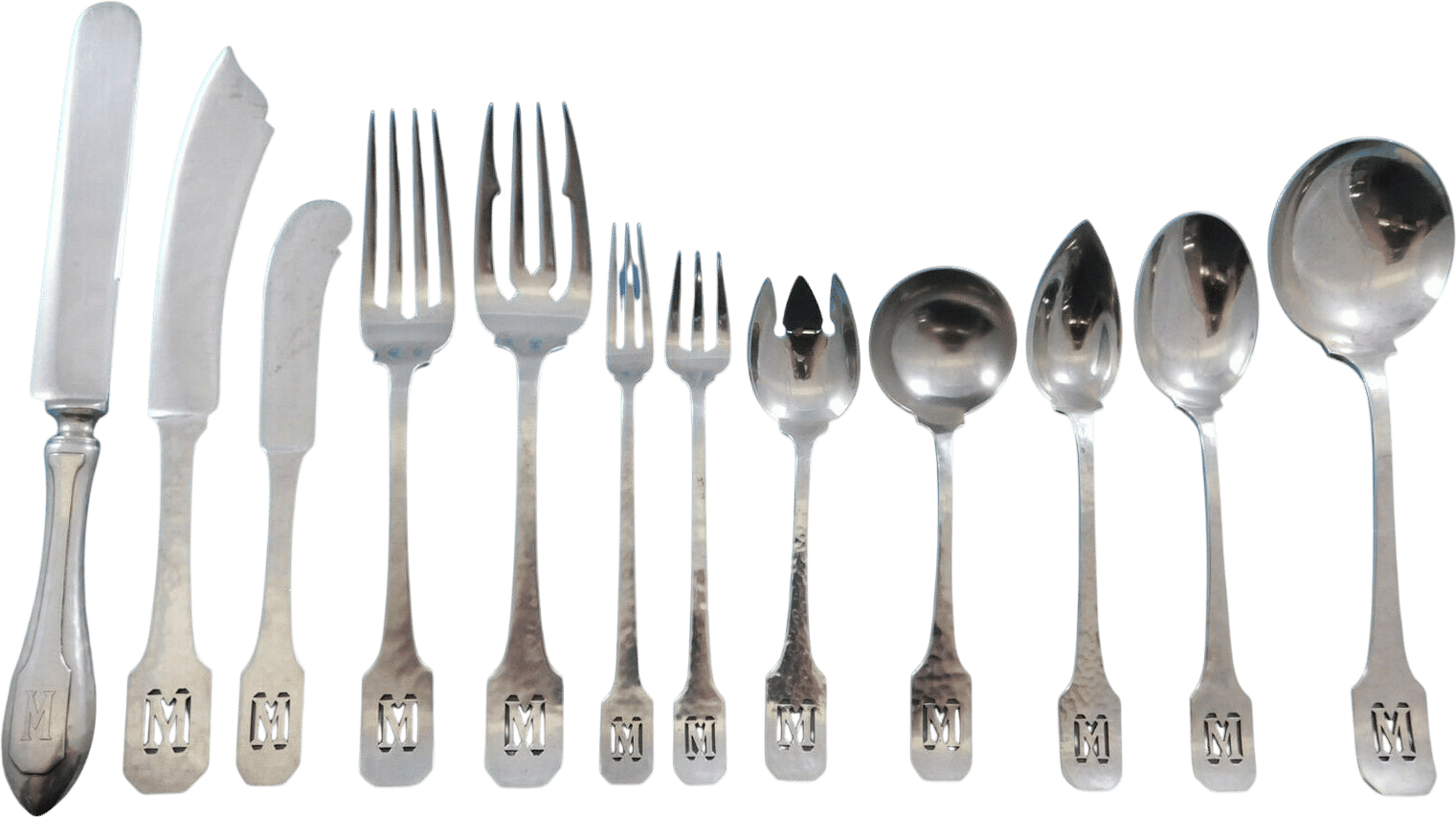 Norman Hammered By Shreve Sterling Silver Flatware Set Service 