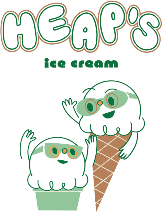 one scoop of vanilla fudge ripple ice cream on a sugar cone from Heaps