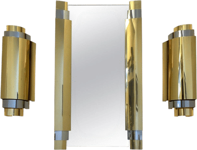 Brass and Chrome Mirror and Sconces