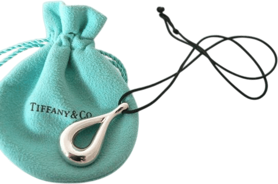 Tiffany and Co Silver Teardrop Necklace Charm Pendant Black Silk Cord 925 Sterling Love Gift for Her Anniversary Christmas Birthday