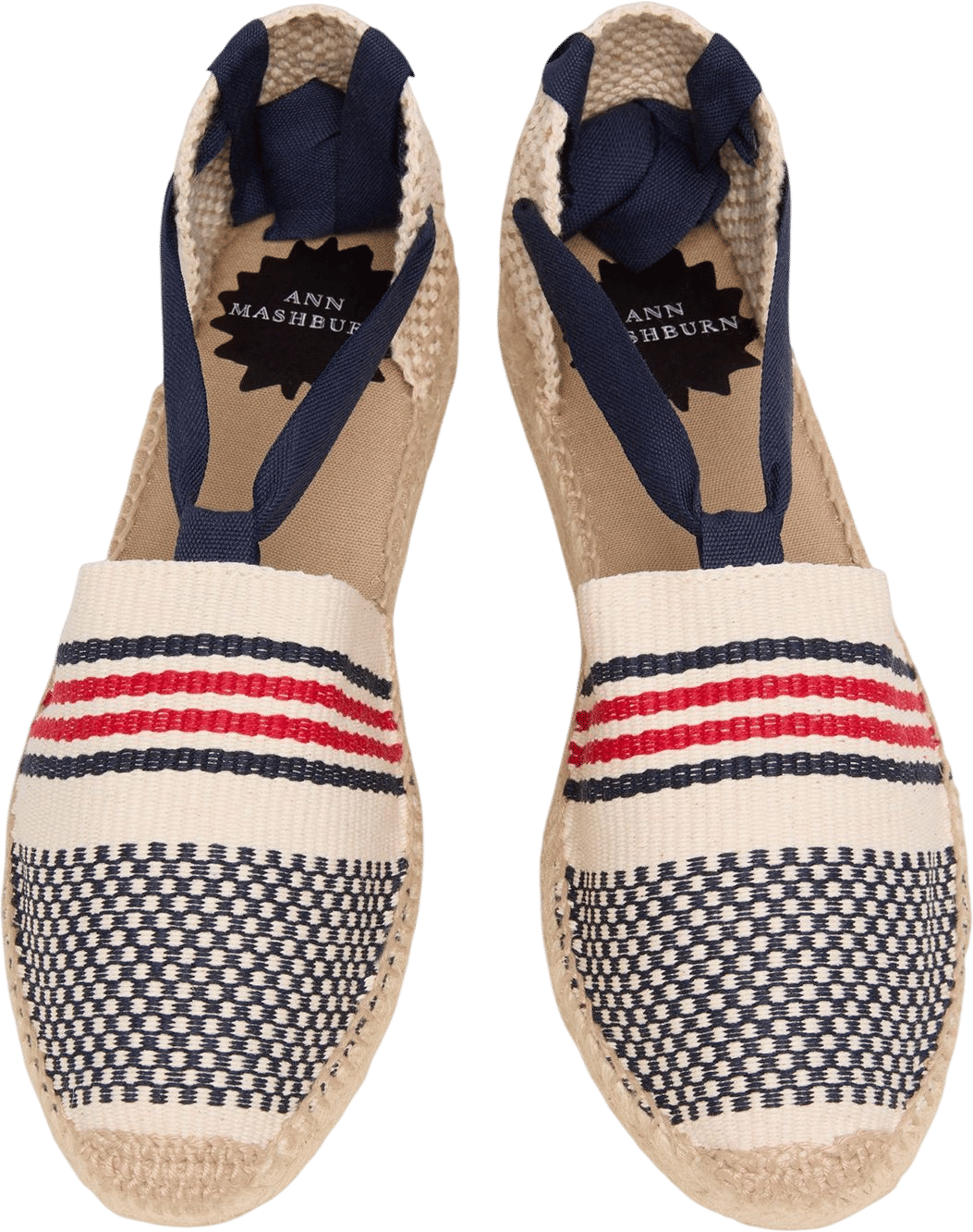 Ann Mashburn Pia Low Espadrille Ivory/Navy/Red Stripe Canvas