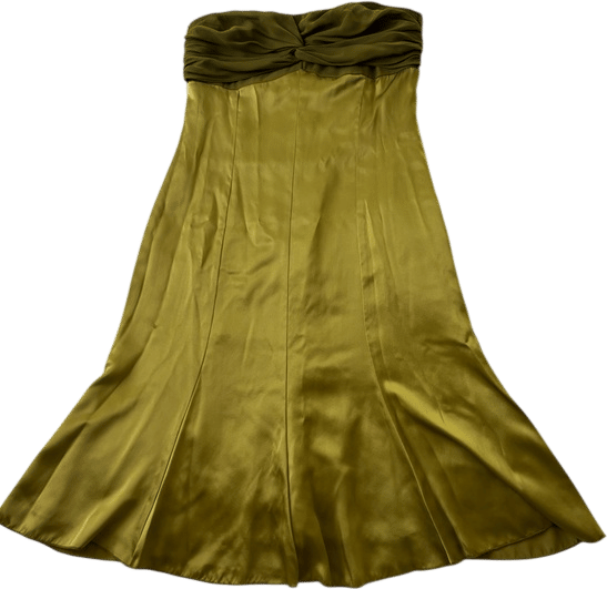 Ruth Strapless Olive Silk Twist-Bodice Dress