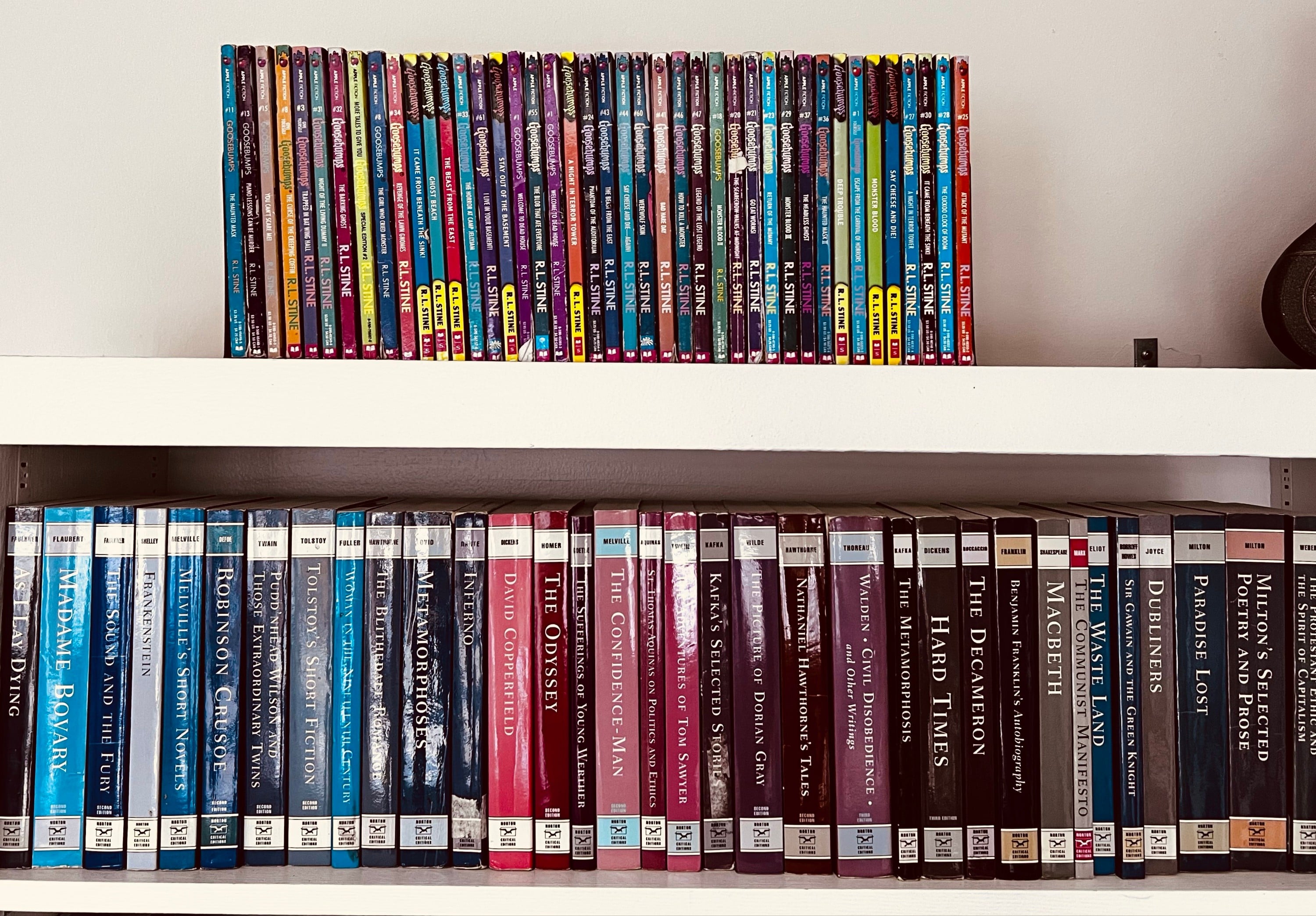 Goosebumps above all books on bookshelf