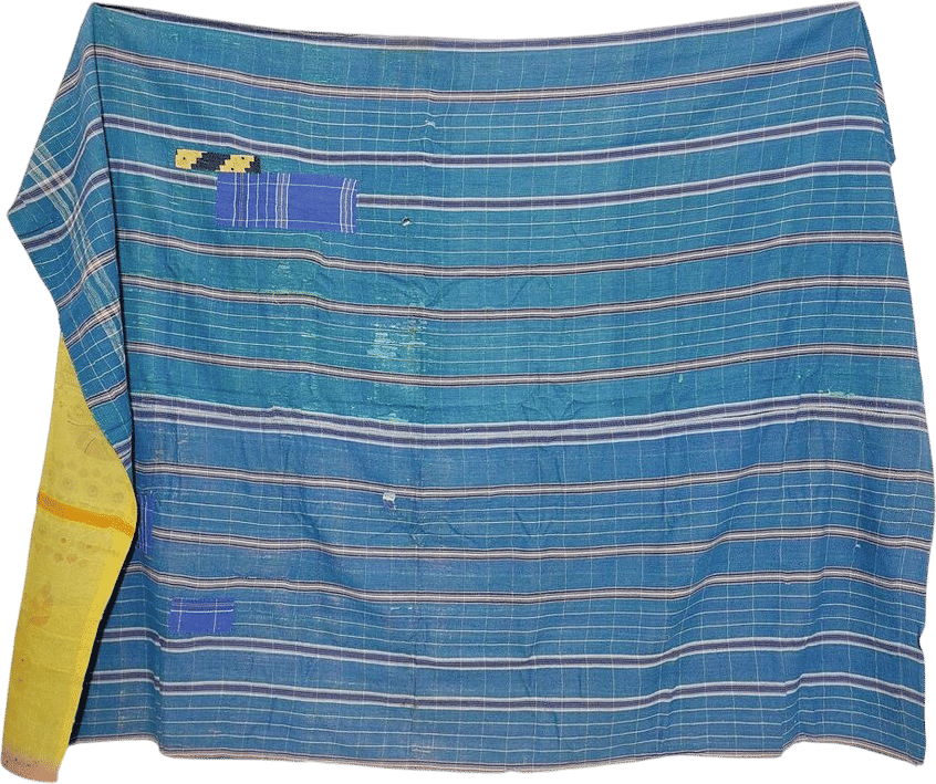 Vintage Blue Kantha Quilt: Hand Stitched Indian Bedspread Throw