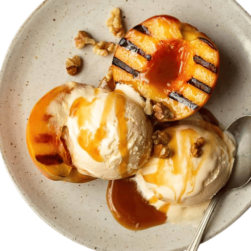 grilled peaches with vanilla ice cream, walnuts & sea salt!