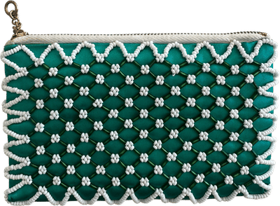 1950s Silk Small Beaded Satin Pouch