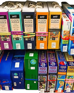 borrowing puzzles and board games from the library