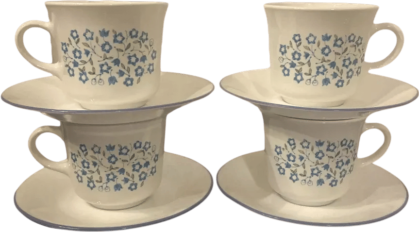 Vintage Corelle Blue Heather Cups and Saucers Set of 4