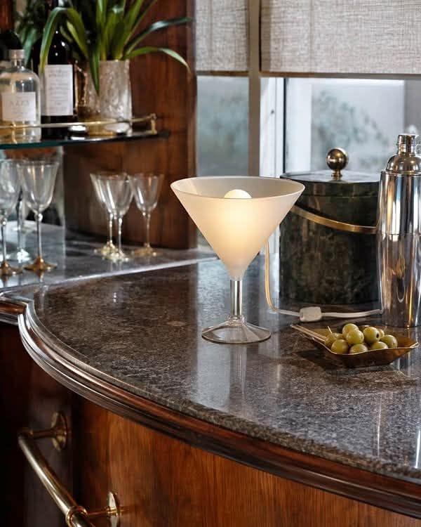 Vintage 1990s Pop Art Frosted Martini Glass Table Lamp