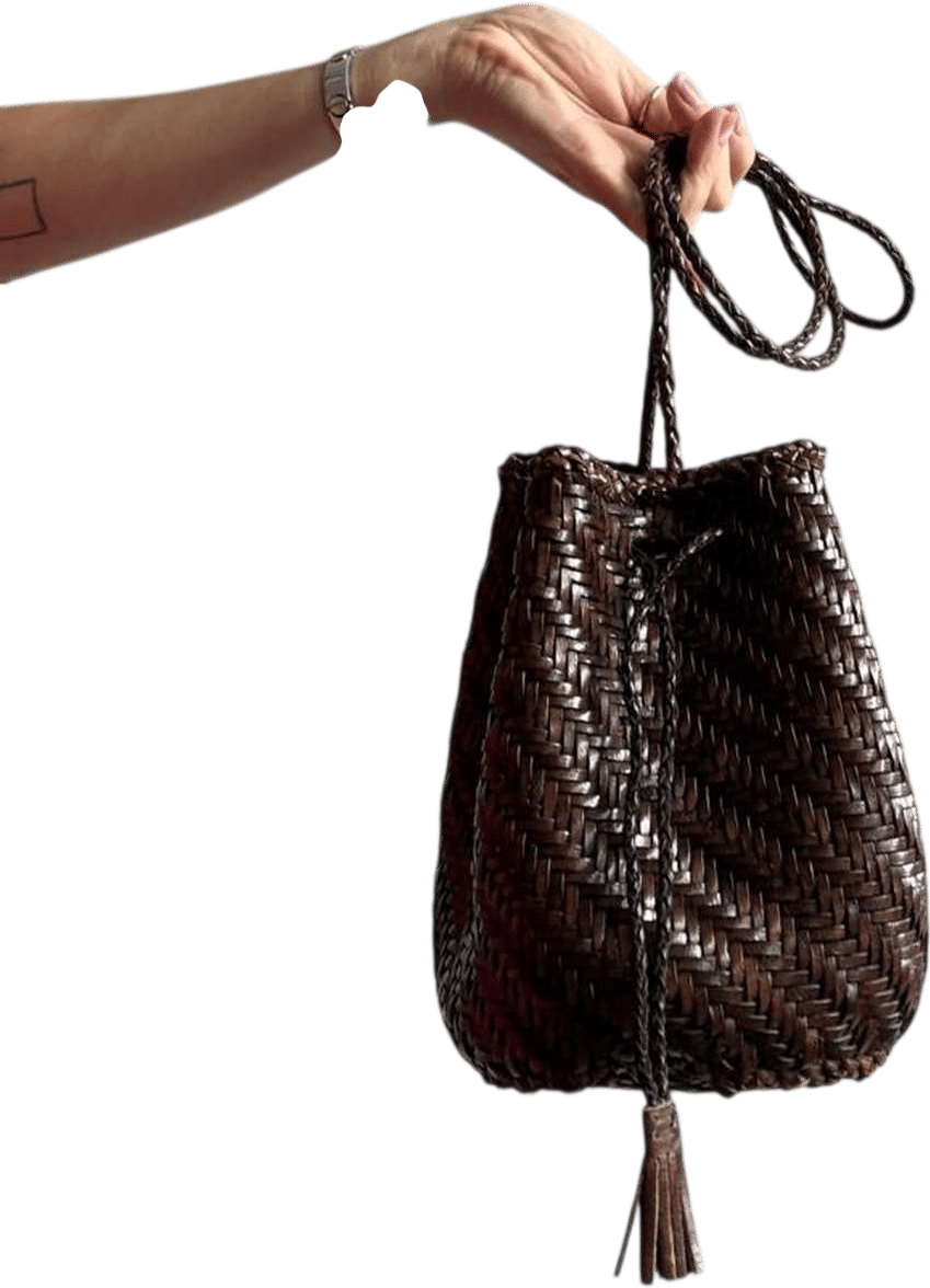 Vintage Genuine Leather Brown Woven Bucket Bag