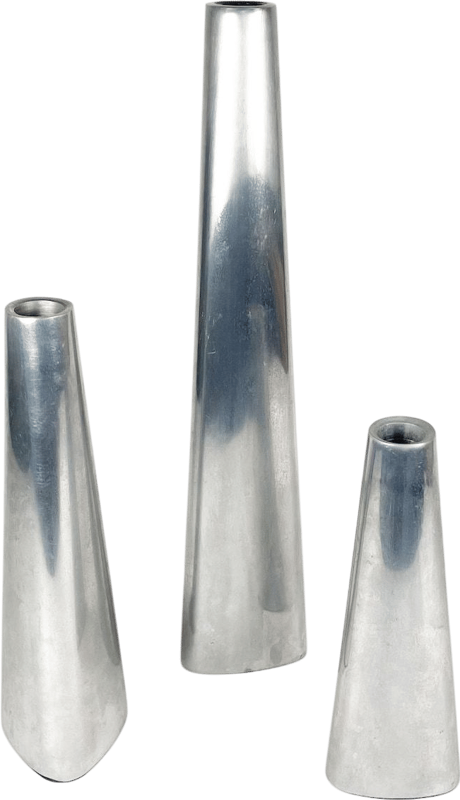 90's IKEA RËNOS Set of 3 Modernist Aluminum Candlestick Holders by Ehlen Johansson