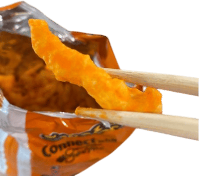 Eating dusty snacks with chopsticks